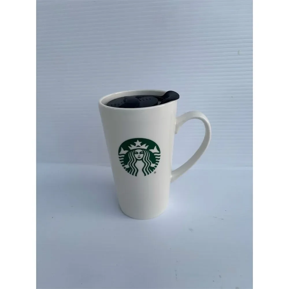 Starbucks White Ceramic‎ Travel Mug 12.8oz with Black Lid